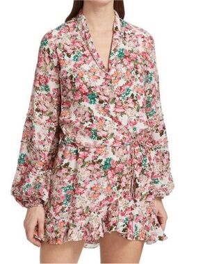 Rococo Sand Vie Floral Wrap Mini Dress NWT Size L Boho Luxe Neiman Marcus $368